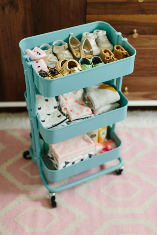 Rolling Nursery Storage Cart // Creative & Cute Nursery Storage // simplyspaced.com