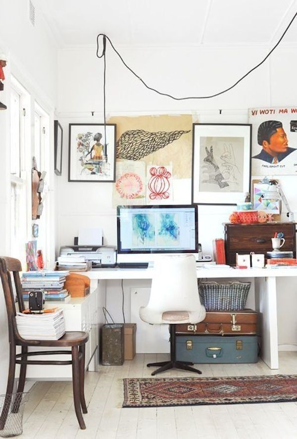 Vintage Suitcases Under The Desk // 12 Creative Spaces for the Organized Artist // simplyspaced.com