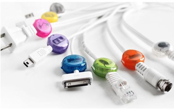 Use Colorful Cord Identifiers, made by Dotz Shop // 7 Ways to Label Your Cords and Cables // simplyspaced.com