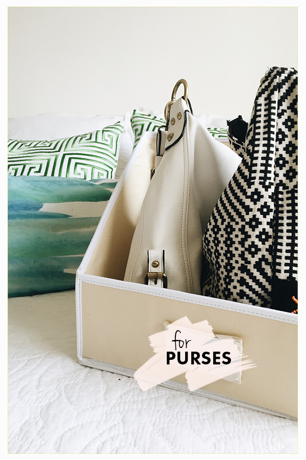 Keep Purses Tidy and Easy to See // "Sweater" Bin Storage: 3 Ways // simplyspaced.com