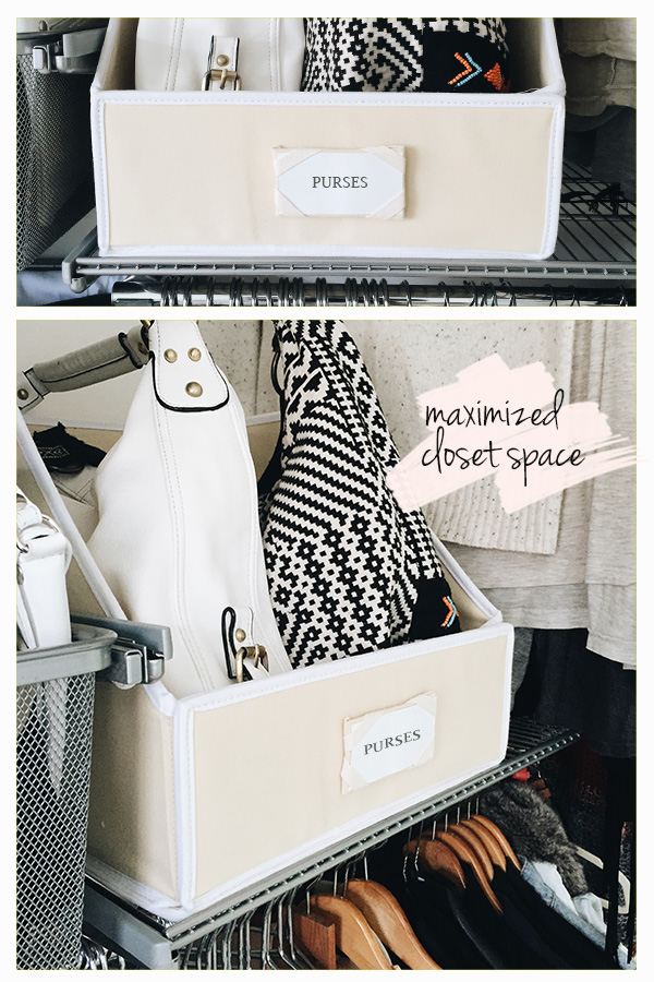 Keep Purses Tidy and Easy to See // "Sweater" Bin Storage: 3 Ways // simplyspaced.com