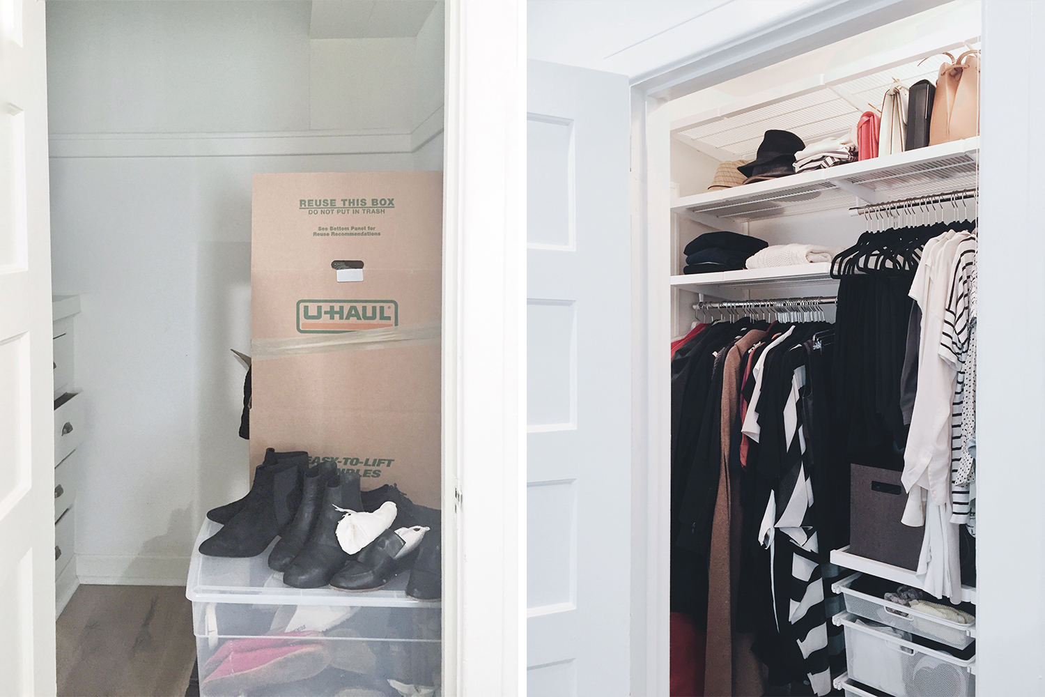 Organized Closet before and after // clothing organized // wardrobe transformation // small closet transformation // www.simplyspaced.com