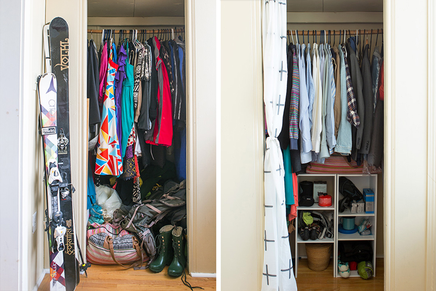 Organized closet before and after // wardrobe closet transformation // decluttered clothing // how to organize your closet // Simply Spaced