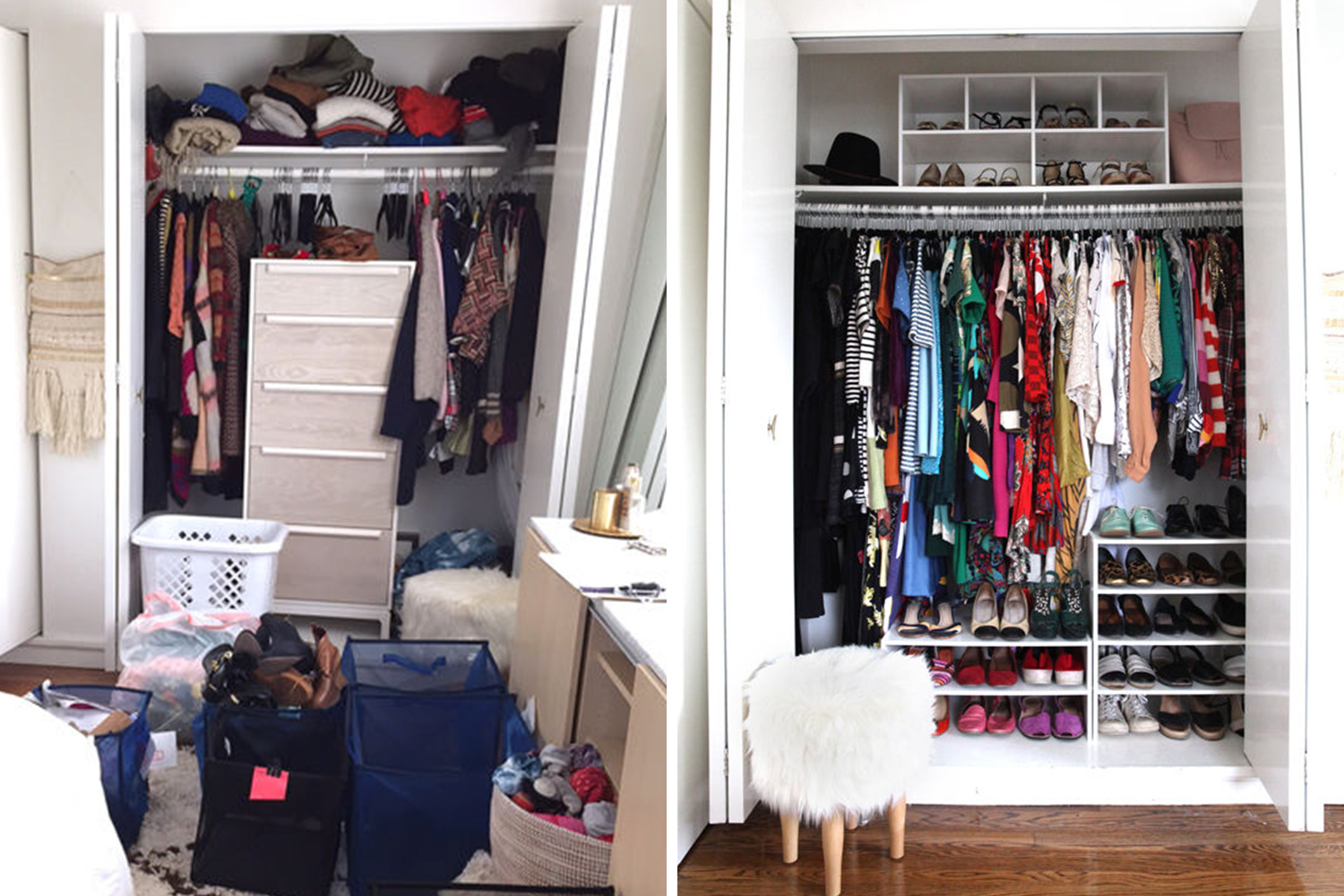 Organized closet before and after // wardrobe closet transformation // decluttered clothing // how to organize your closet // Simply Spaced