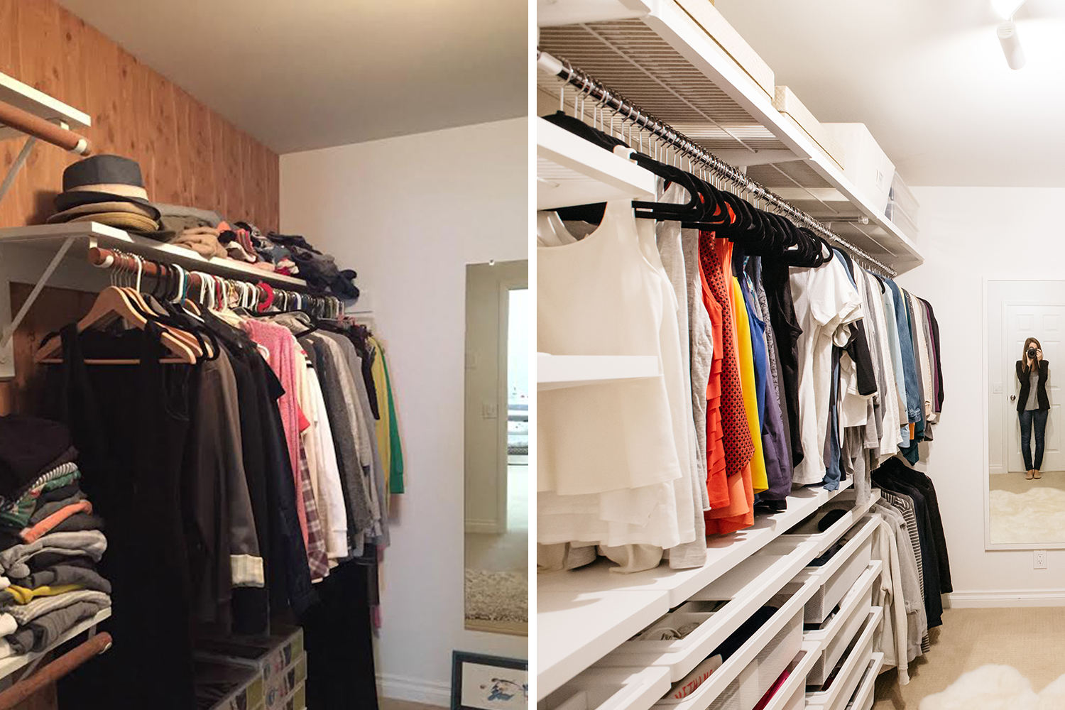 Closet organizing before and afters // clothing decluttering // transformation // closet organizing // storage solutions // dream closet 
