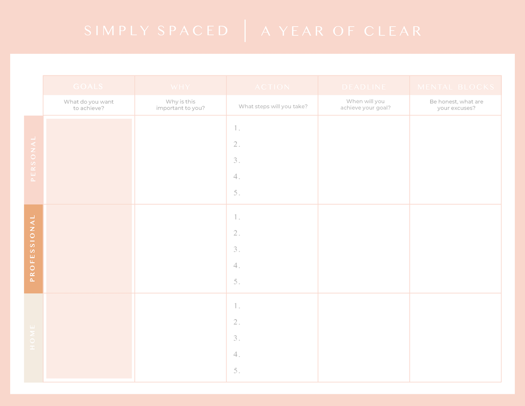 A Year of Clear Simply Spaced worksheet.