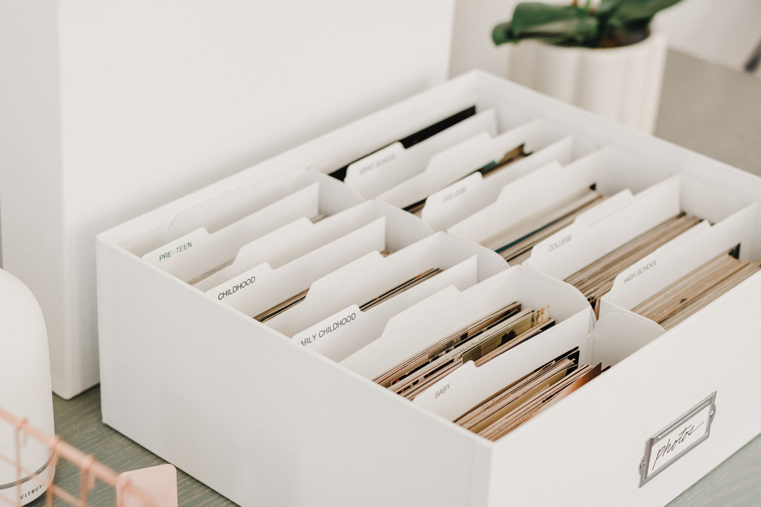 Photo storage boxes with dividers 
